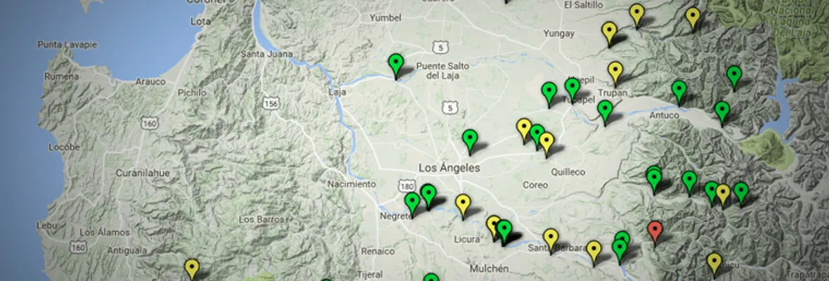 [MAPA] Centrales y proyectos hidroeléctricos en la región del Bio-Bio