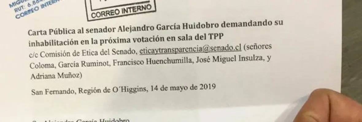 Organizaciones de O´Higgins demandan a senador García Huidobro inhabilitarse en votación TPP11