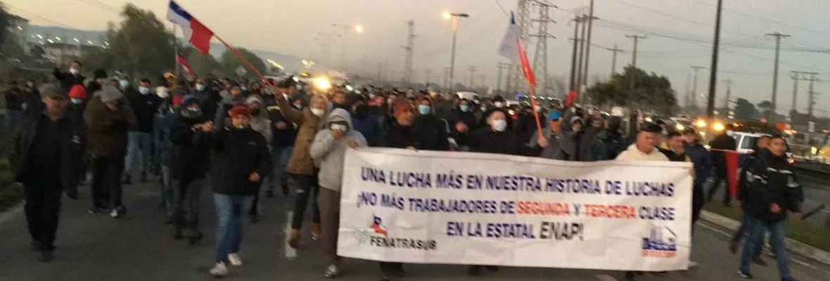 Subcontratados de ENAP marcharon por Hualpén luego de que gerencia los dejara plantados en Inspección del Trabajo
