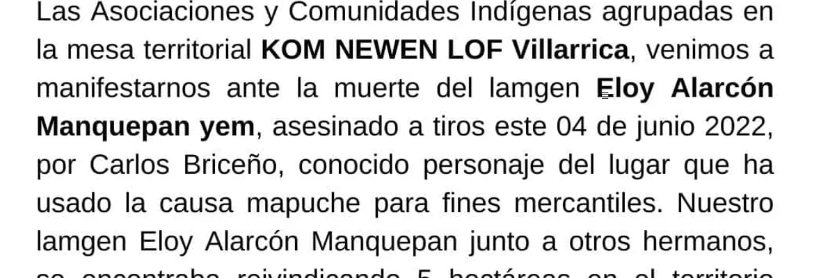 Comunero mapuche fue asesinado en sector Liumalla entre Villarrica y Lican Ray