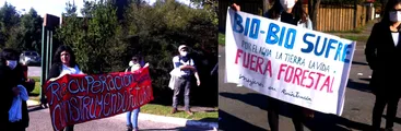 Protestan en oficinas de Forestal Arauco por hostigamiento a pobladoras de Curanilahue