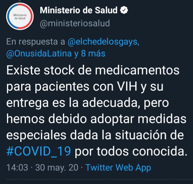 Tweet MINSAL sobre VIH