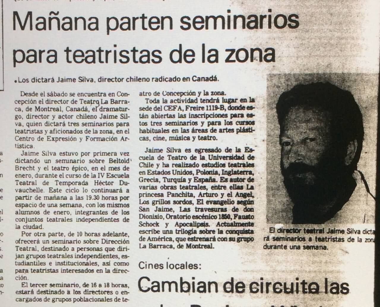 1987 - Inicio de seminarios para teatristas - El Sur