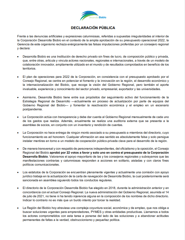 Comunicado Desarrolla Biobio