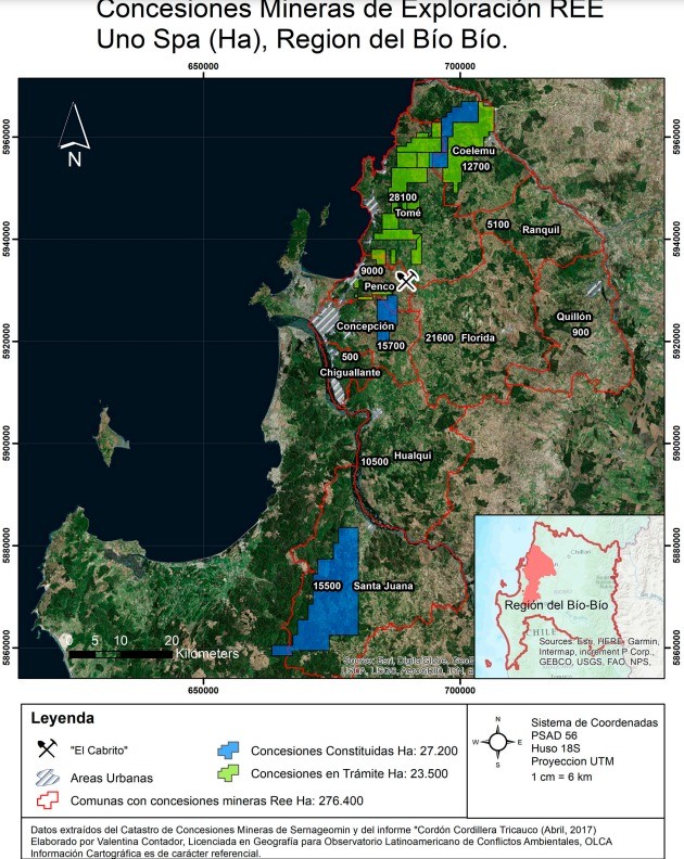 Mapa concesiones mineras exploración tierras raras