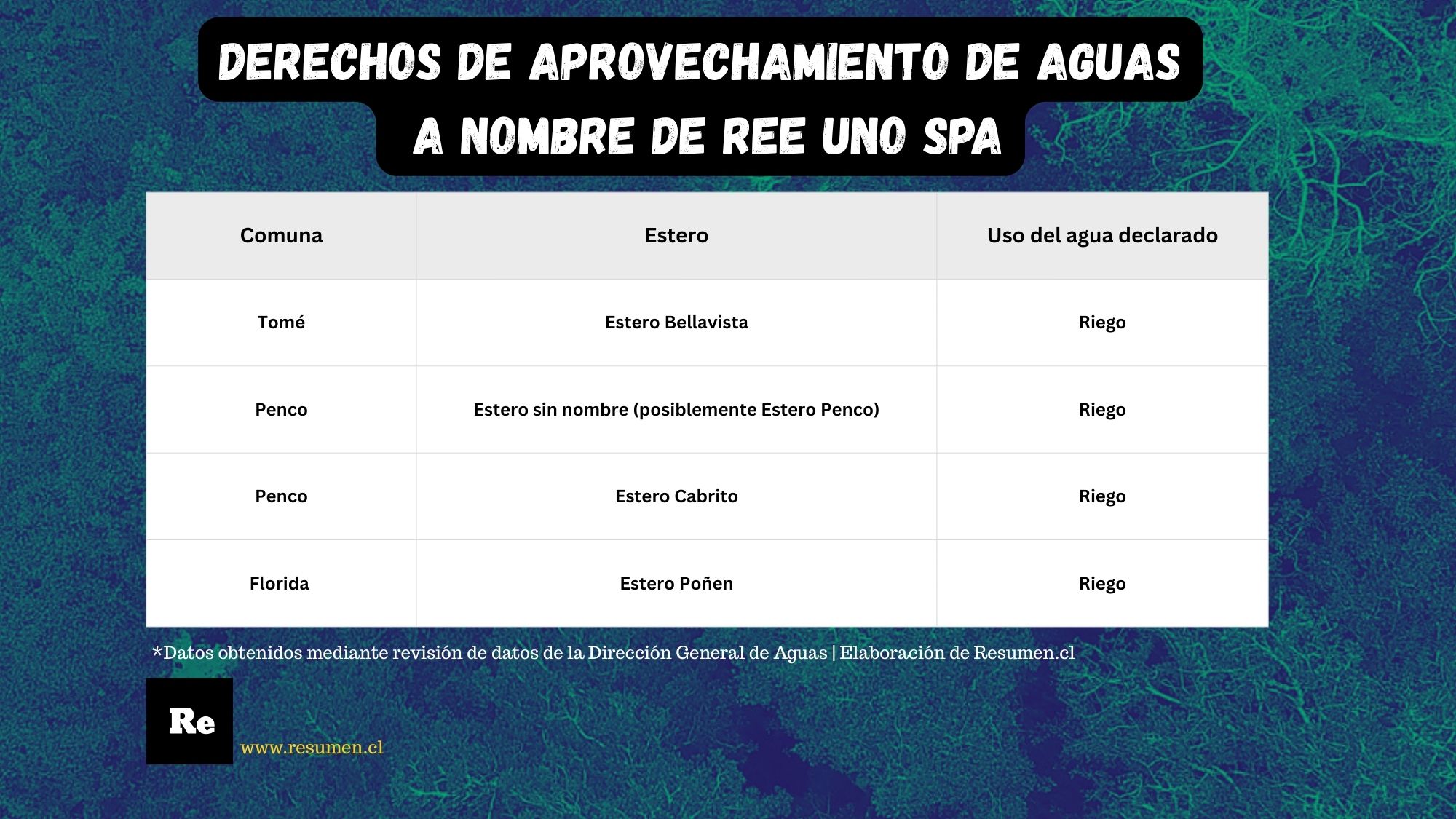 Derechos de aguas REE UNO SPA